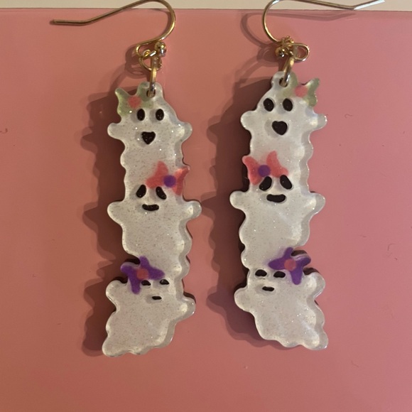 Other - Cute Ghost Earrings for Kids - White with Colorful Accents